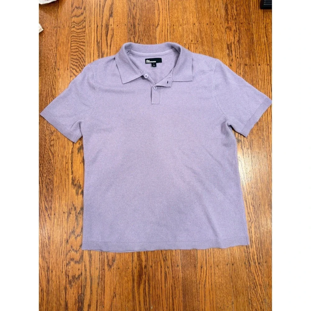 The Commons Mens 100% Cashmere Short Sleeve Polo Sweater Purple Ash Large